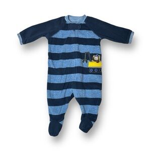 Baby boy Little me excavator truck fleece footed pajamas size 3mo